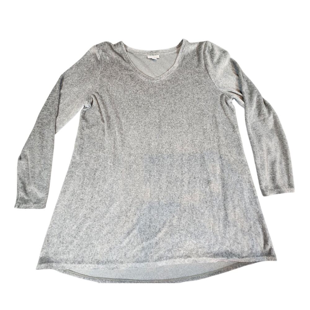 Pure Jill Womens top sz Large gray velour v-neck tunic pima cotton‎ blend comfy